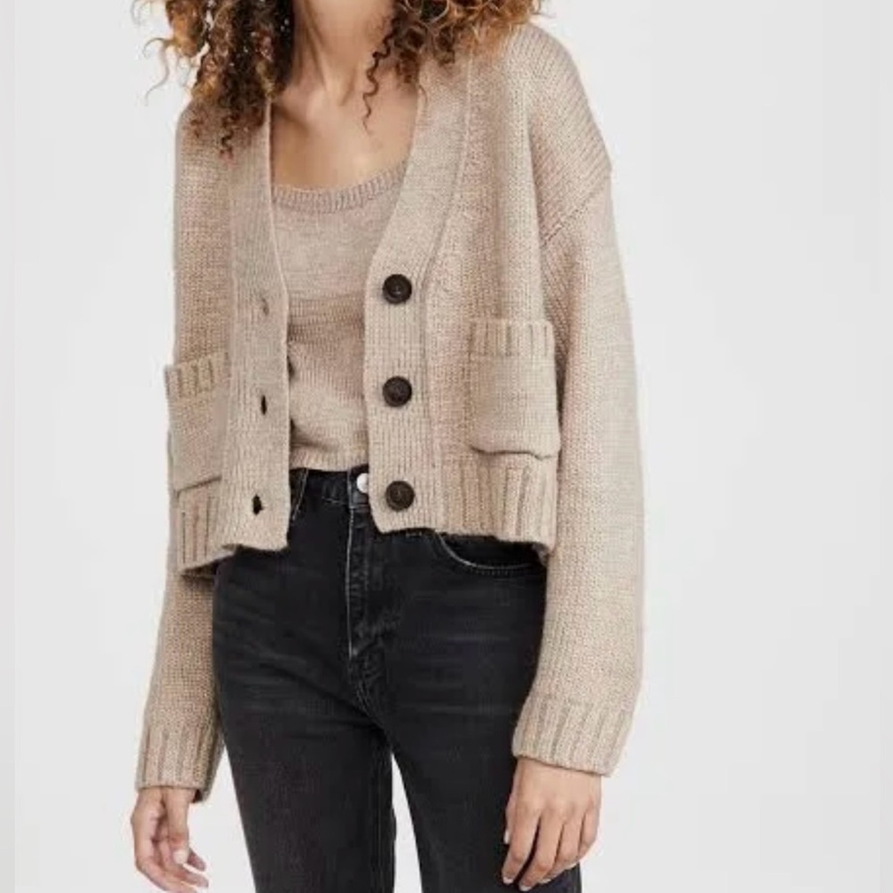 English Factory Neutral Beige Cropped Knit Cardigan with Matching Tank